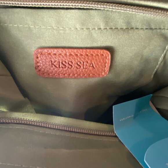 KISS SEA Woven Crochet Handbag Bamboo Handle Green NWT - Picture 4 of 9